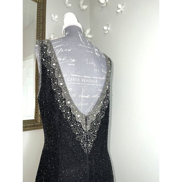 Frank Usher Gown Black Maxi Beaded Open Back – Size 14 – Formal/Gala - Picture 1 of 5